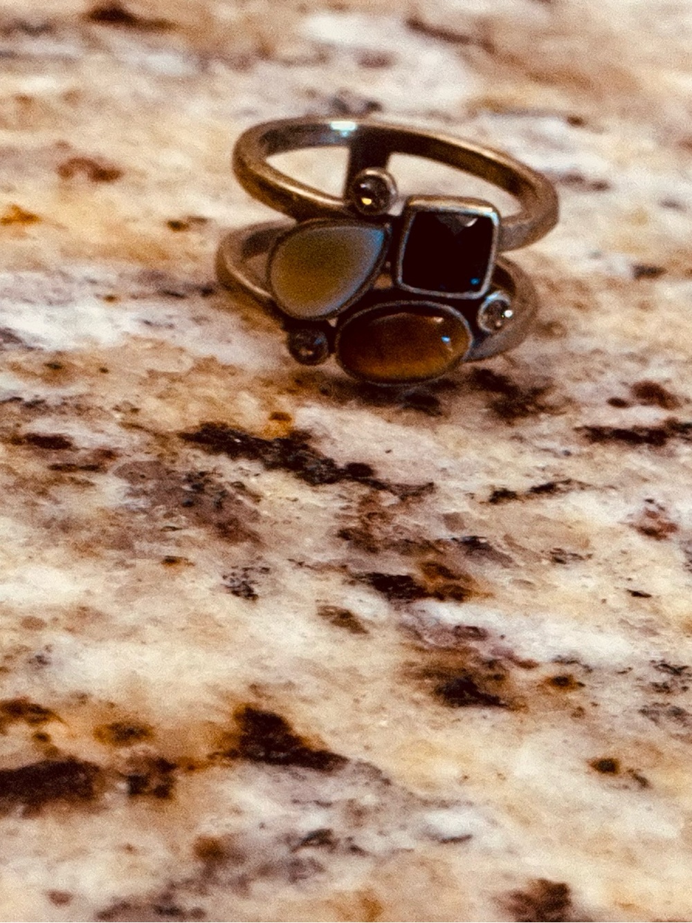 Lia Sophia Sterling Gold Ring with Brown and Black Stones